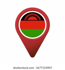 Malawi flag in a red map pointer icon flat illustration