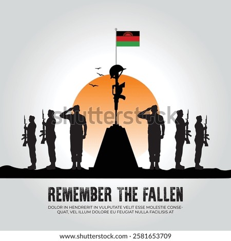 Malawi flag in remember the fallen flag for morning sun and army design