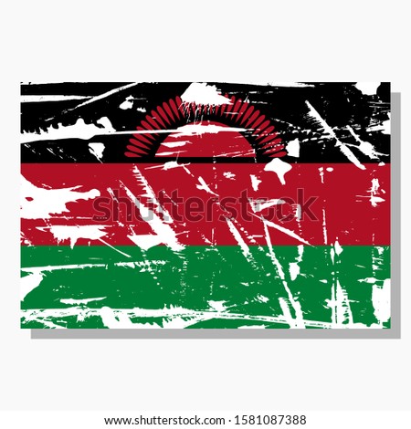 Malawi flag with scratches and shadow in vector
