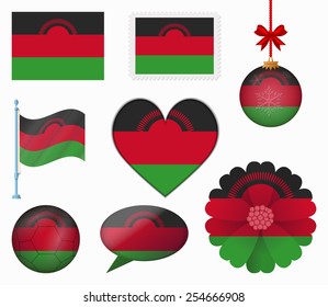 Malawi flag set of 8 items vector