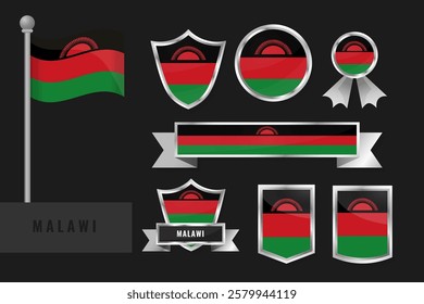 Malawi flag set. Collection of Malawi national emblems. Flat design of flags collection.