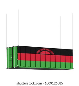 Malawi flag symbol on cargo containers hang by chain, the concept import and export transport business of country.