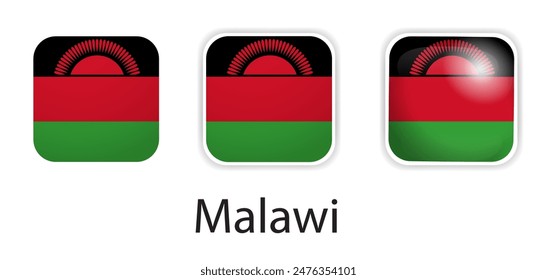 Malawi flag vector icons set in the shape of rounded square