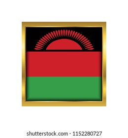 Malawi Flag Vector Square Icon - Illustration, Flag of Malawi. Abstract concept, icon,golden square, button. Raster illustration on white background.