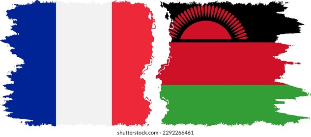 Malawi and France grunge flags connection, vector