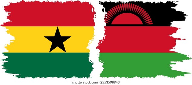 Malawi and Ghana grunge flags connection, vector