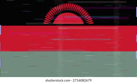 Vector Video de bandera de fallo de Malawi, distorsión dividida RGB, ilustración digital abstracta del marco