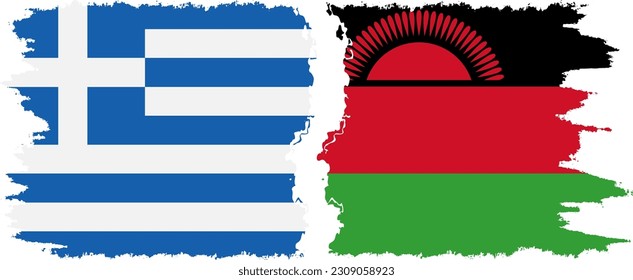 Malawi and Greece grunge flags connection, vector