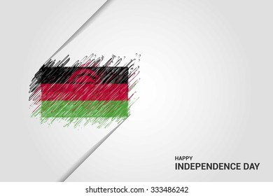Malawi Happy independence day scribble flag. Hand drawn Country flag on Gray crumbled paper. vintage background wallpaper vector illustration.
