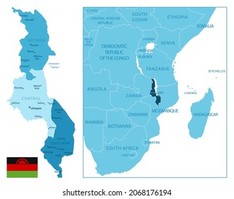 Malawi - highly detailed blue map. Vector illustration