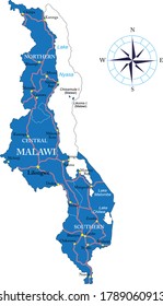 Mapa político altamente detallado de Malaui