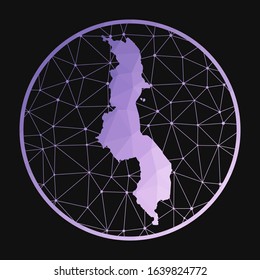 Malawi icon. Vector polygonal map of the country. Malawi icon in geometric style. The country map with purple low poly gradient on dark background.