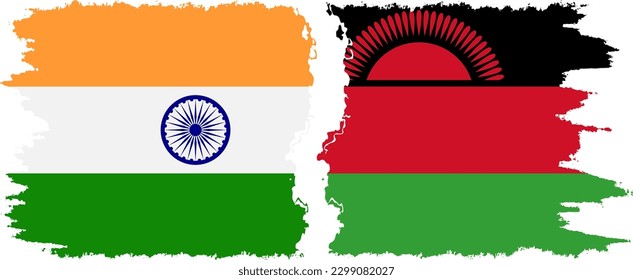 Conexión de banderas de grifo de Malawi e India, vector