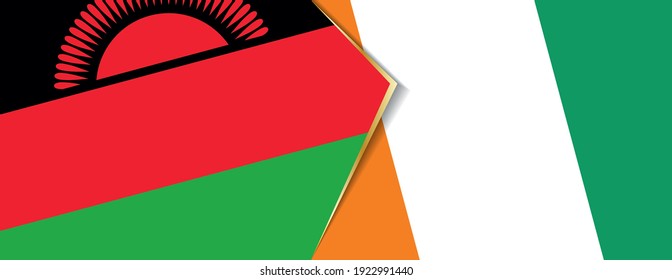 Malawi and Ivory Coast flags, two vector flags symbol of relationship or confrontation.