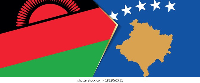 Malawi and Kosovo flags, two vector flags symbol of relationship or confrontation.