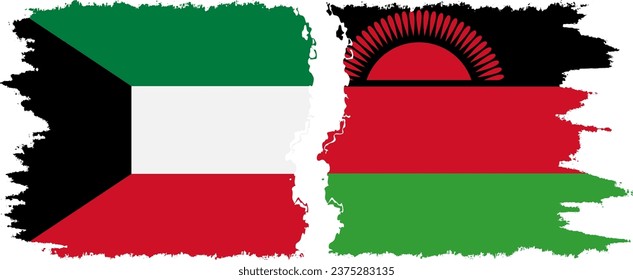 Verbindung zwischen Malawi und Kuwait-Grunge-Fahnen, Vektorgrafik