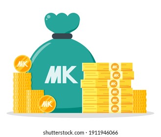 Malawi Kwacha Money Bundle and Coin Stack Sack Bag Vector Icon Logo and Design. Malawi Currency Business, Payment and Finance Element. Can be used for Digital and Printable Infographic.