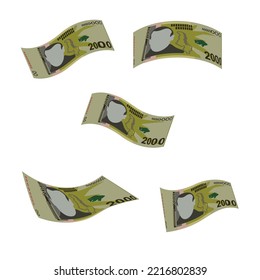 Malawi Kwacha Vector Illustration. Malawian money set bundle banknotes. Falling, flying money 2000 MWK. Flat style. Isolated on white background. Simple minimal design.