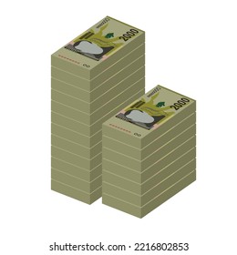 Malawi Kwacha Vector Illustration. Malawian money set bundle banknotes. Paper money 2000 MWK. Flat style. Isolated on white background. Simple minimal design.