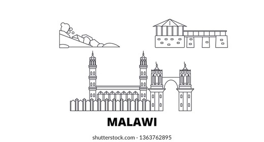 Malawi Line Travel Skyline Set. Malawi Outline City Vector Illustration, Symbol, Travel Sights, Landmarks.