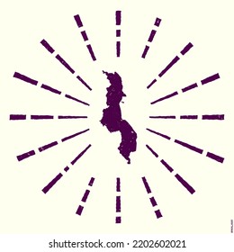 Malawi logo with a grunge sunburst design featuring the map of the country filled with hex digits and sunburst rays around it. Attractive vector illustration.