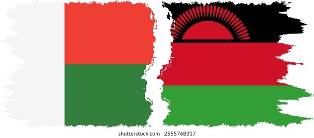 Malawi and Madagascar grunge flags connection, vector