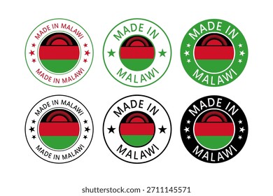 Malawi Made in Stamp im Kreis mit Flagge Vektor Vorlage auf weißem Hintergrund