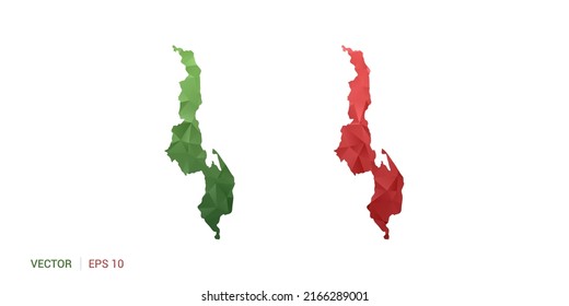 Mapa malauí de polígono vector abstracto conjunto color verde y rojo de la pareja.