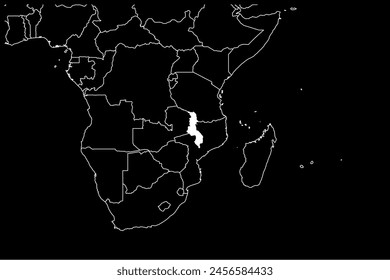 Malawi Karte Afrika schwarzer Hintergrund