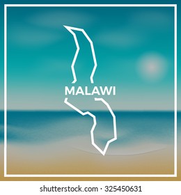 Malawi map against the backdrop of beach and tropical sea with bright sun. EPS10 vector