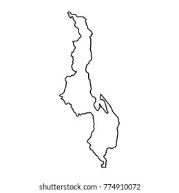 Malawi map of black contour curves on white background of vector illustration