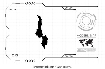 Malawi map of black digital frame HUD, GUI, UI interface technology radar vector.