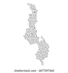 Malawi map from black pattern of the maze grid. Vector illustration.