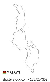 Malawi map, black and white detailed outline regions of the country. Vector illustration