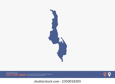 Mapa de Malawi - estilo abstracto azul aislado en fondo blanco para infografía, vector de diseño.
