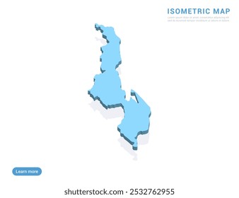 Malawi map blue on white background with isometric vector.