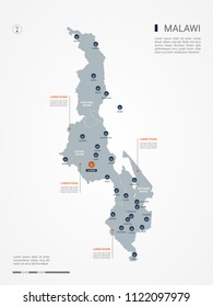 Malawi map with borders, cities, capital Lilongwe and administrative divisions. Infographic vector map. Editable layers clearly labeled.