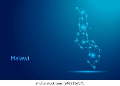 Malawi map - concept of communication technology, graphic of low poly.