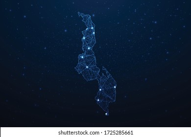 Malawi Map Connection. Abstract Digital Technology 3D Mesh Polygonal Network Line, Design Sphere, Dot and Structure on Dark Background. Vector Illustration EPS10.