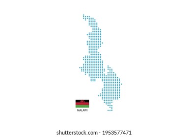 Malawi map design blue circle, white background with Malawi flag.
