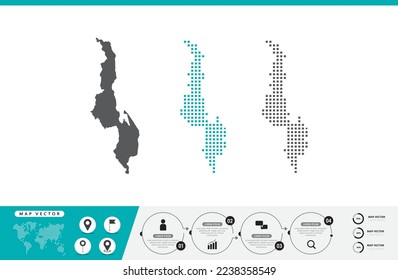 Malawi map of dots gray and green for presentation. Set couple pixel creative concept for infographic.