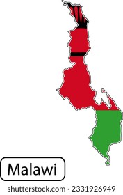 Malawi map with flag inside. Vector illustration isolated on white background. 