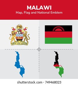 Malawi Map, Flag and National Emblem 