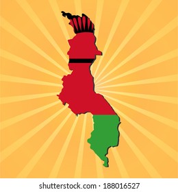 Malawi map flag on sunburst vector illustration