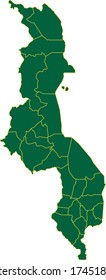 Malawi map in green color and yellow border on white background. Vector illustration.