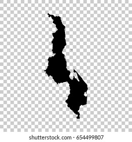 Malawi map isolated on transparent background. Black map for your design. Vector illustration, easy to edit.