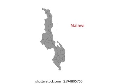 Malawi map isolated on white background. Map silhouette of Malawi. For website layouts, background, education, precise, customizable. Earth geography.