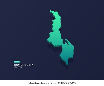 Mapa malauí de ilustración vectorial de gradiente verde isométrico.