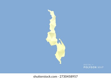 Malawi Map in low poly polygon vector style, geometric shape illustration with soft yellow tones on blue background, clean silhouette for infographic.