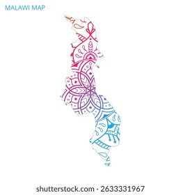 Malawi Map Mandala with Colorful Details Textured Vector Design Template on White Background.
